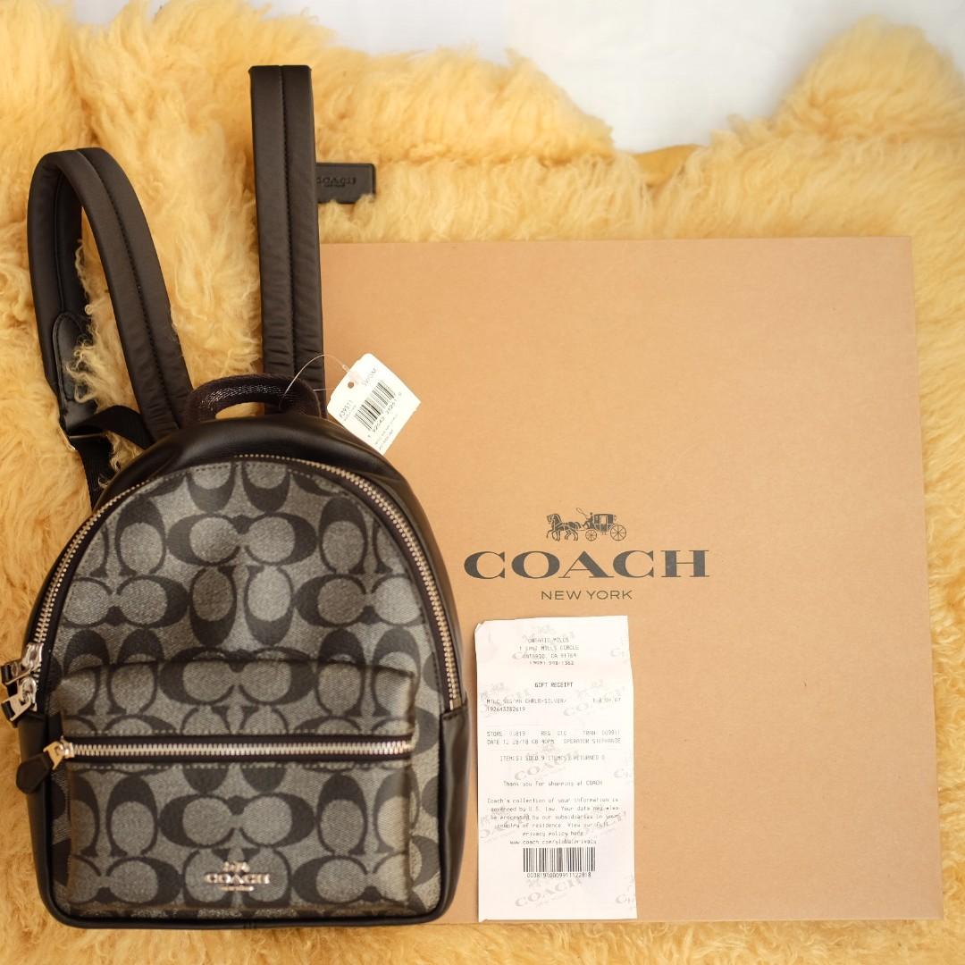 COACH Mini Backpack Black Silver Metallic Signature Coated Canvas Smooth Leather F39511 Women s Fashion Bags Wallets Cross body Bags on Carousell