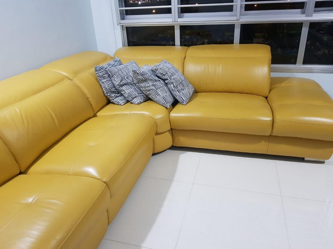 Cosimo Full Leather L Shaped Sofa (Still in warranty), Furniture & Home