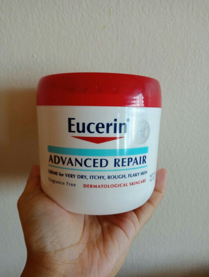 eucerin advanced repair lotion on face