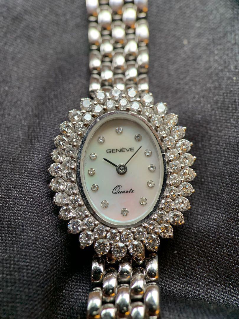 Geneve quartz 14k White Gold watch