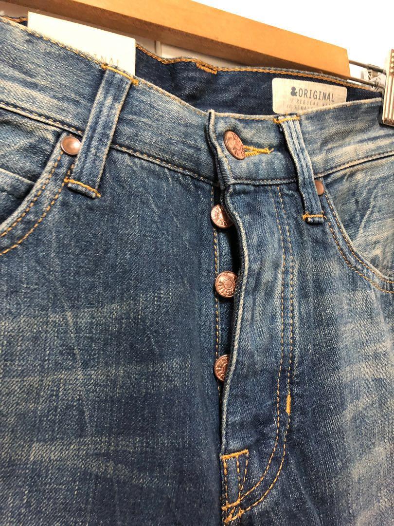 h&m 水洗丹宁 小直筒