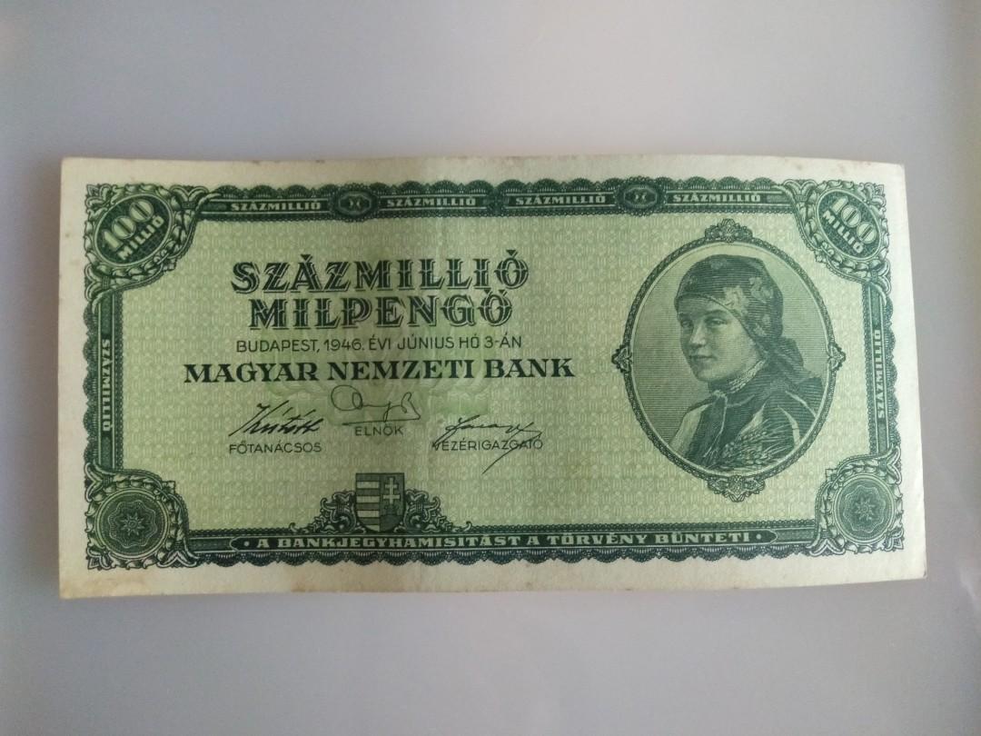 VERY FINE HUNGARY 100 MILLION MILPENGO 1946 3
