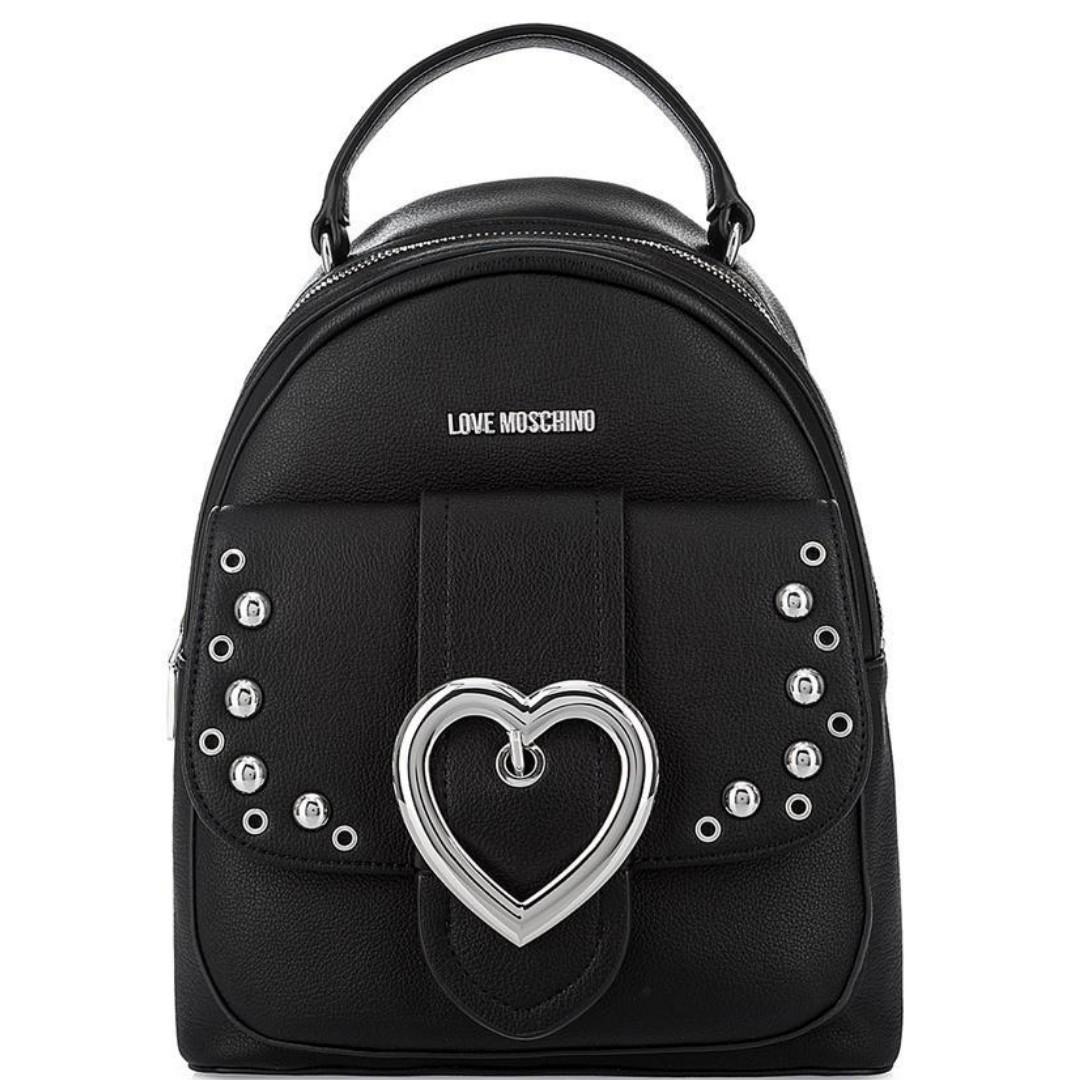 Love Moschino Backpack Black With Decorations Of Hearts Silver