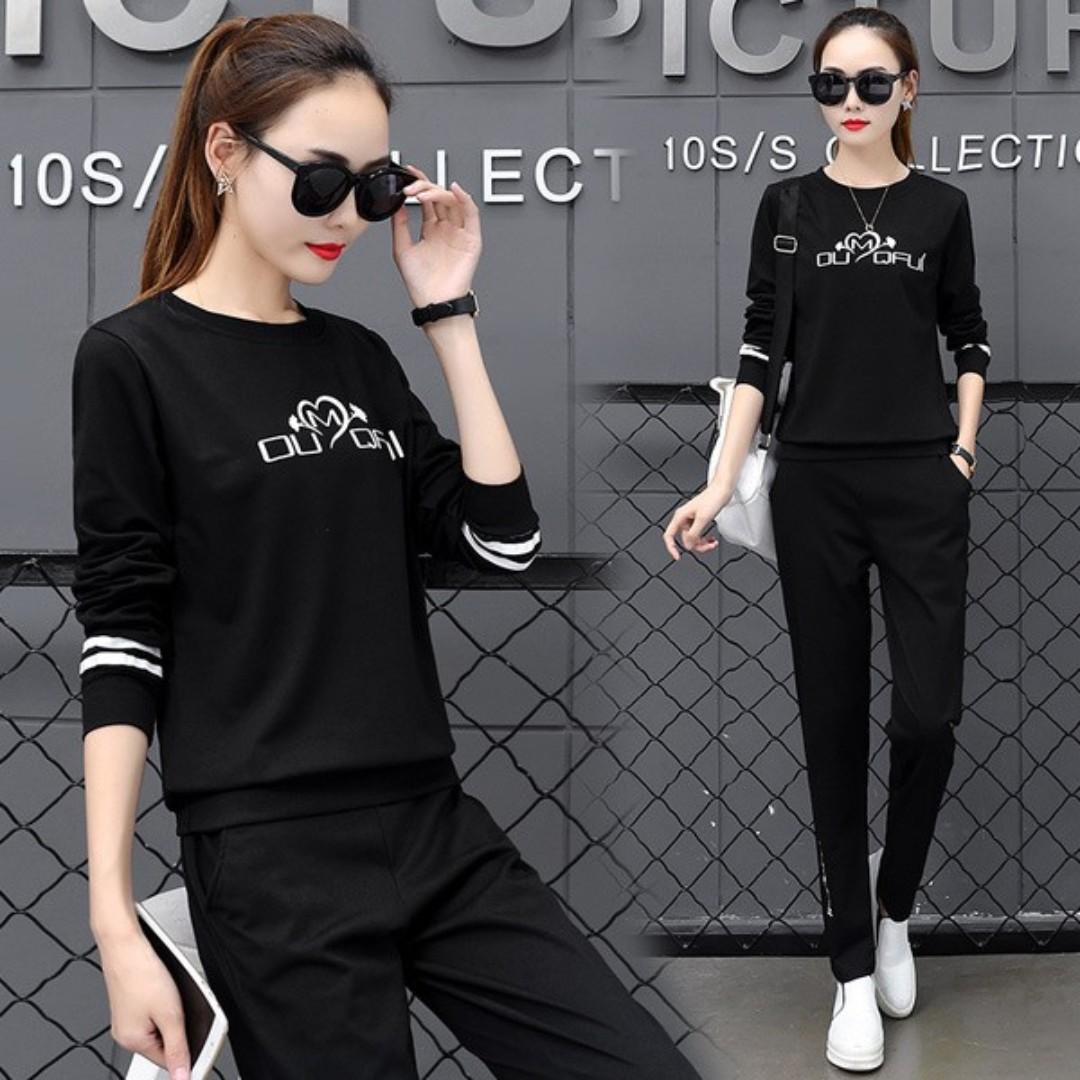 New Black Korean Fashion Casual Women Cotton Tracksuit Women S