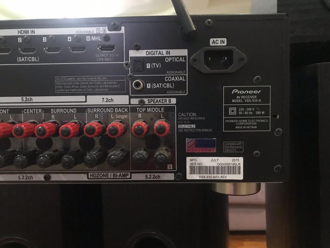 PIONEER VSX930K 7.2CH NETWORK AV RECEIVER WITH SPEAKERS, Audio, Soundbars, Speakers