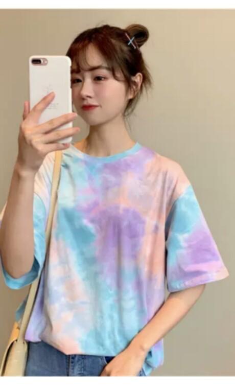 Po 49 Pastel Colour Tie Dye Colourful Short Sleeve T Shirt Ulzzang