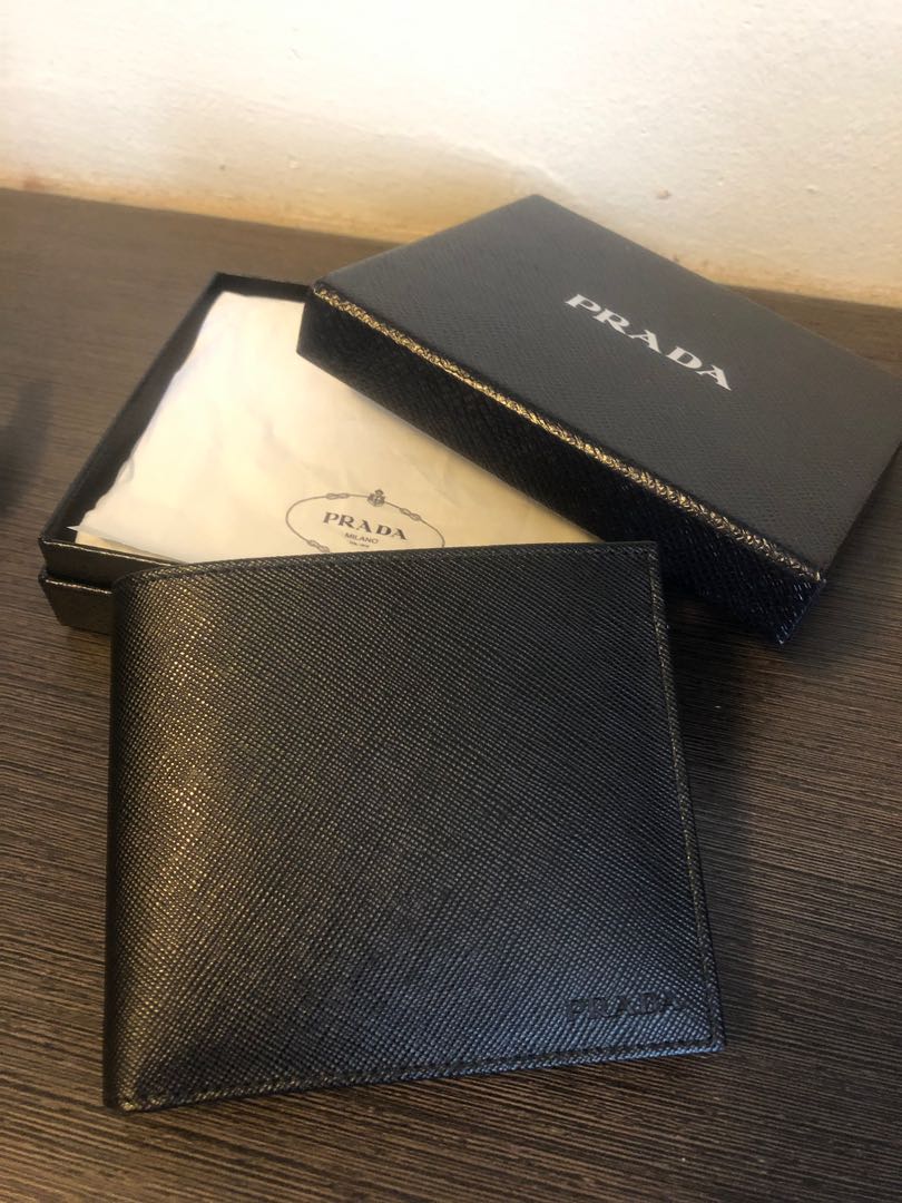 Prada 2M0513 Saffiano Leather Bi-Fold Wallet Black/Grey, Men's Fashion ...