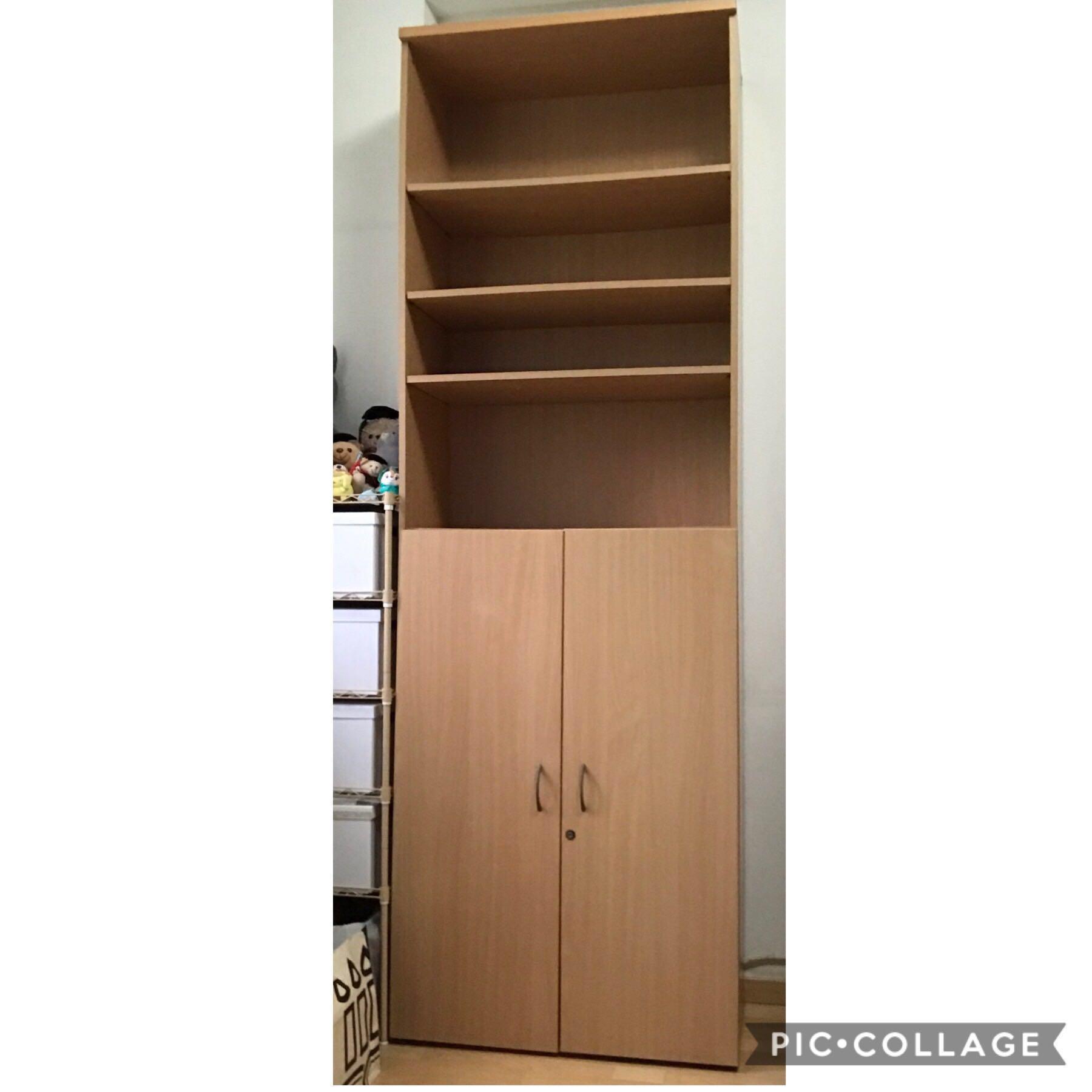 Tall Wood Bookcase Cabinet Shelf Rack W Doors Furniture Shelves