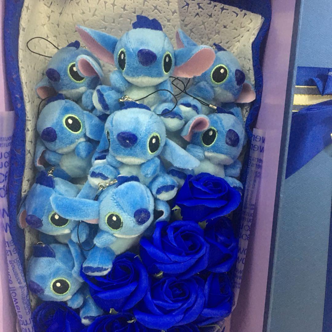 Cute Cartoon Stitch Plush Toys stitch Bouquet Artificial Flower Graduation  Gift
