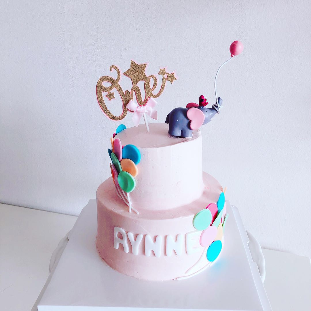 1st Birthday Balloon Elephant Tiered Cake Baby Girl Customized Cake