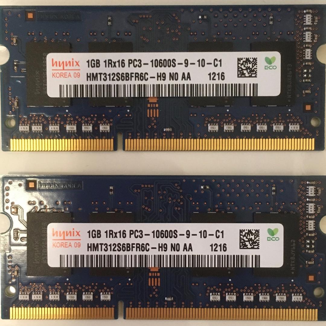 2gb 2x1gb Hynix Ddr3 Pc3 1333mhz Sdram So Dimm 4 Pin Memory Electronics Computer Parts Accessories On Carousell