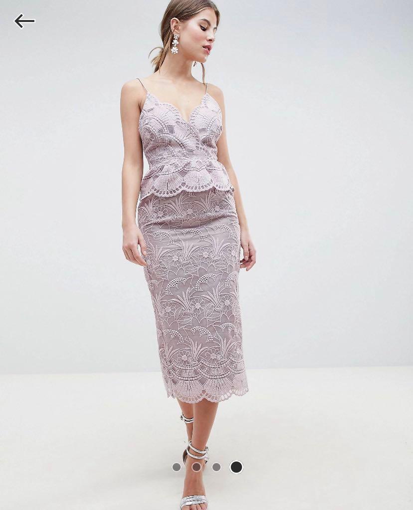 ASOS SALON Scallop Seashell Lace Pencil Midi Dress, Women's Fashion, Dresses  & Sets, Dresses on Carousell