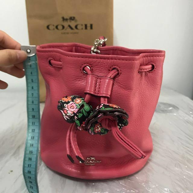 Coach Drawstring Floral Petal Leather Wristlet in Strawberry