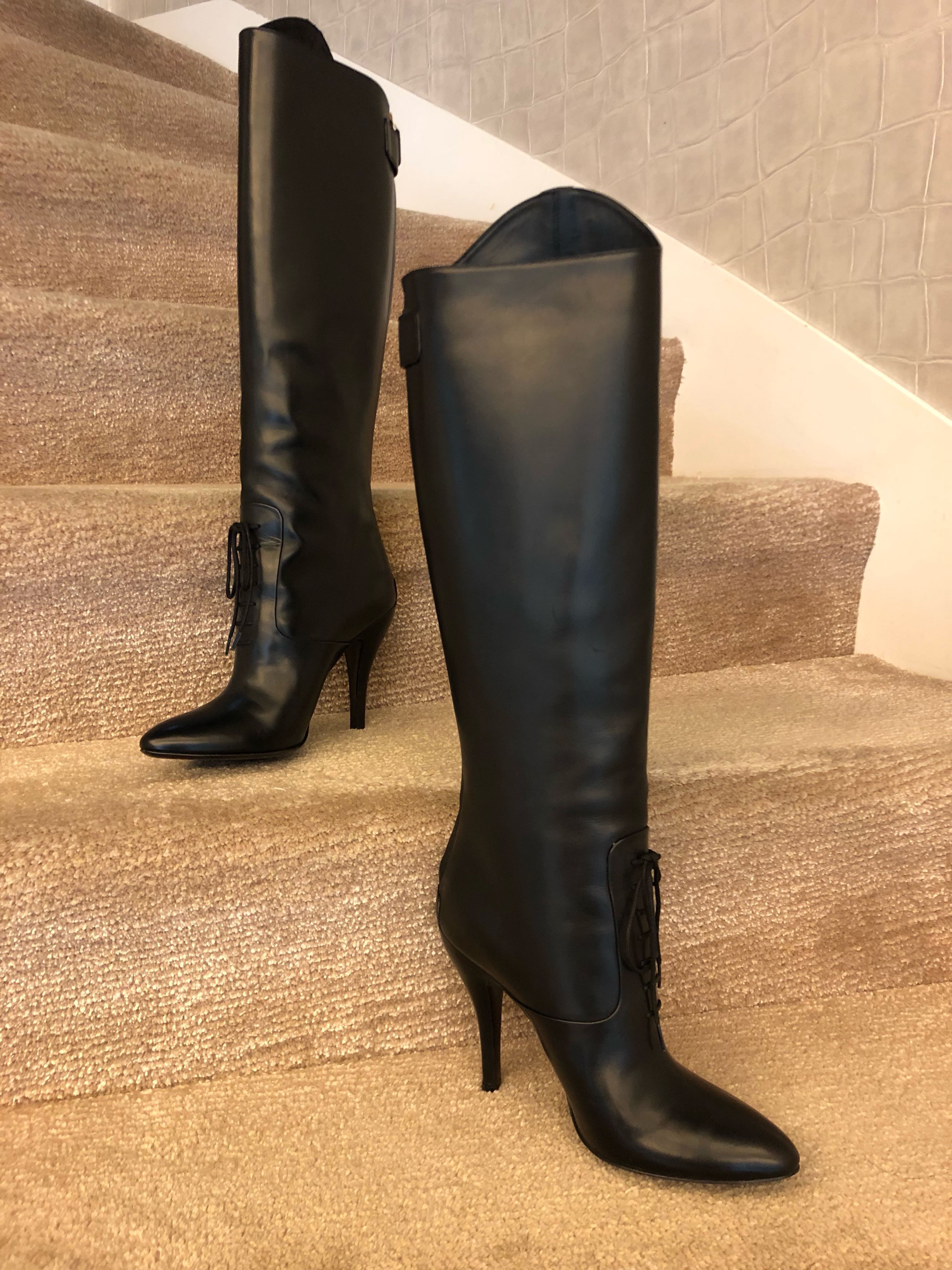 Gucci Elizabeth Black Knee High Riding Boots