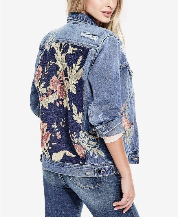 GUESS Denim Floral Embroidered Jacket