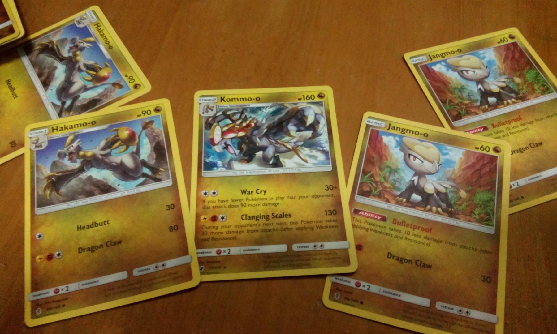 Pokemon TCG Cards Kommo-o, Hakamo-o, Jangmo-o Evolutions Set, Hobbies &  Toys, Toys & Games on Carousell