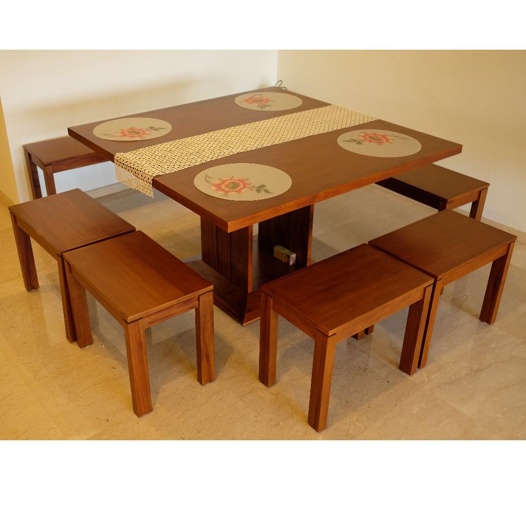 Scanteak Solid Square Dining Table And Chairs 8 Seater Furniture Tables Chairs On Carousell