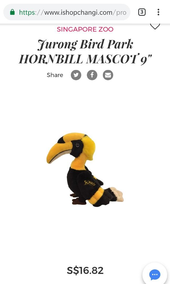 Sunny Hornbill stuffed plush toy Jurong Bird Park, Hobbies & Toys, Toys