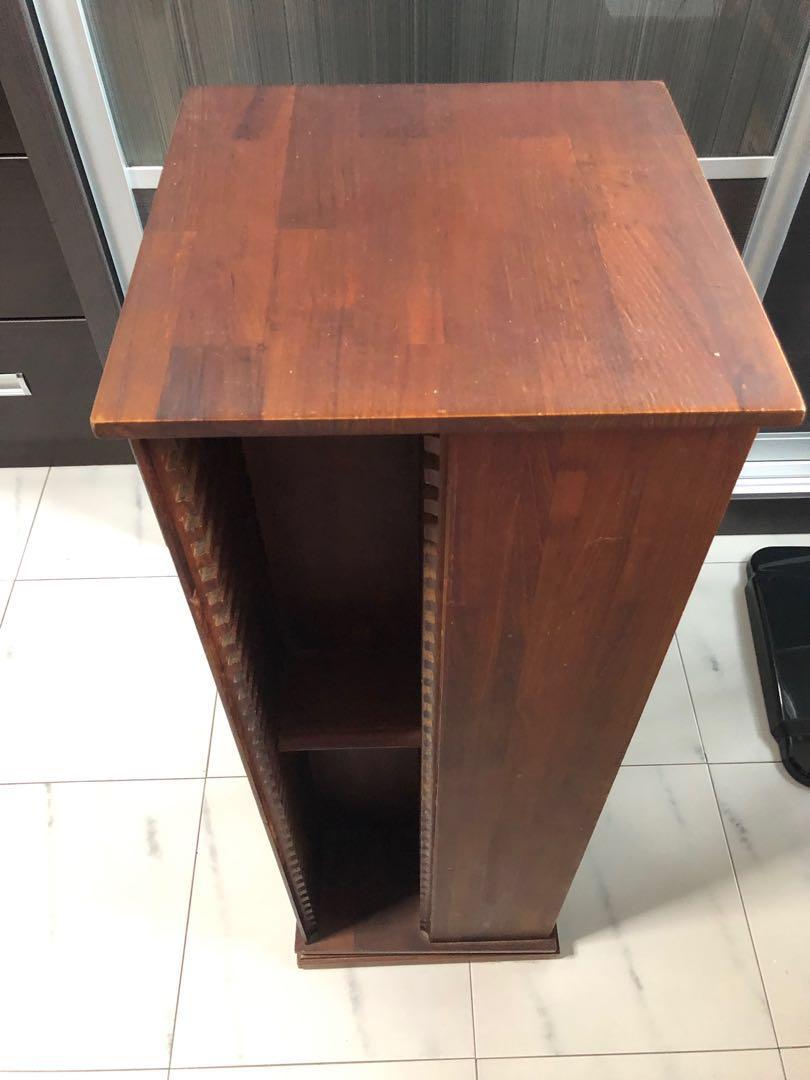 Wooden Cd Rack Rotatable Square Base Furniture Others On Carousell