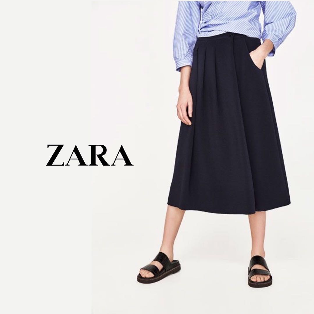zara blue pleated skirt