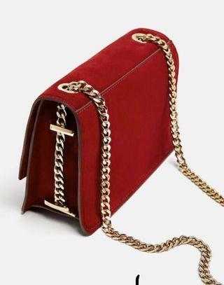 Zara Red Leather Gold Chain cross body Purse