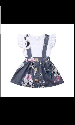 [0169A0007] Grey floral skirt overalls for baby girl