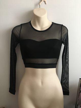 Boohoo sexy black mesh seethru crop top