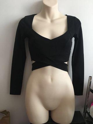 BOOHOO Size 6 Black Crop Top festivals party clubbing