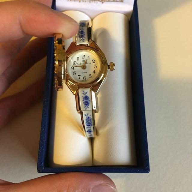 Andre Mouche Swiss made watch blue and white, 女裝, 手錶及配件