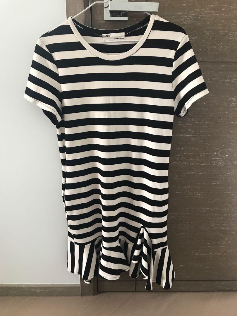 black and white striped one piece dress