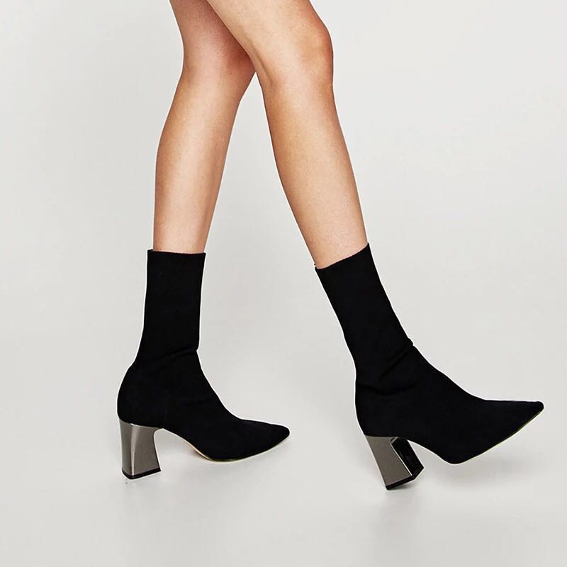 sock boots heels black