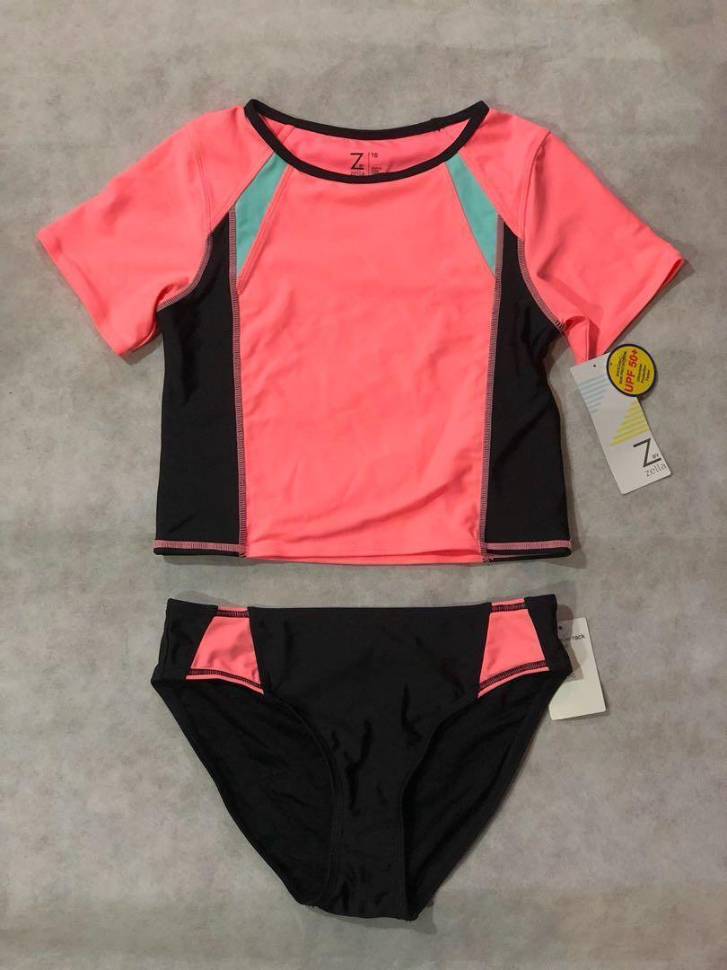 Brand New Z By Zella Two Piece Swimsuit Rash Guard Size 16 Girls
