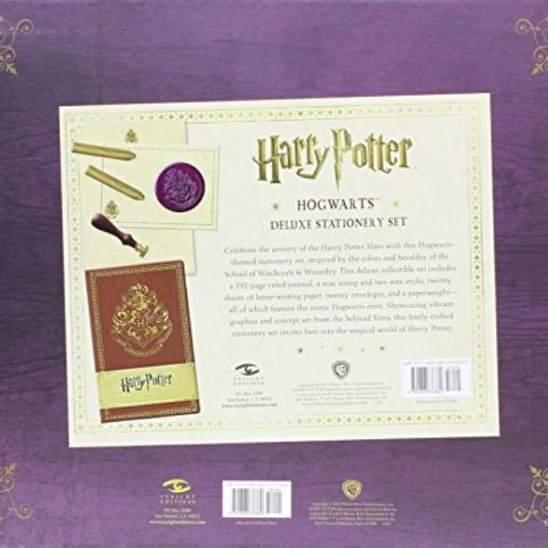Harry Potter Hogwarts Deluxe Stationery Set (Category: Stationery & School Supplies) located in Marikina City. Submitted by skowshop (Listing ID 225449131, Image 3). Description: Set Includes: Wax stamp & two golden wax sticks Hogwarts Crested letter-writing paper & matching envelopes Purple Hogwarts Crest paperweight NOTE: Journal not included, no longer sealed National Bookstore Price: P1679.00.