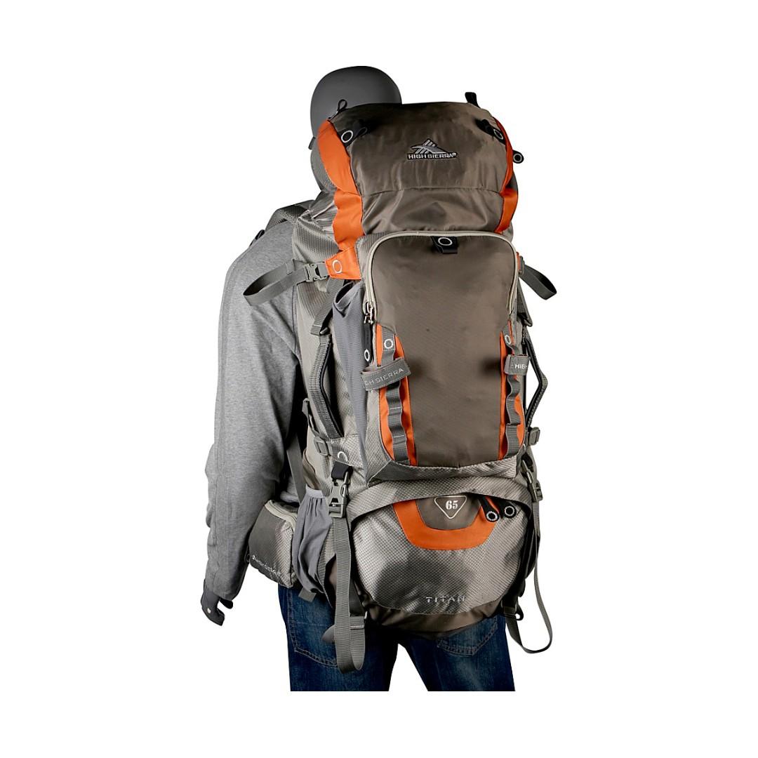 High Sierra Titan 65L Travel Backpack GREY ORANGE Sports