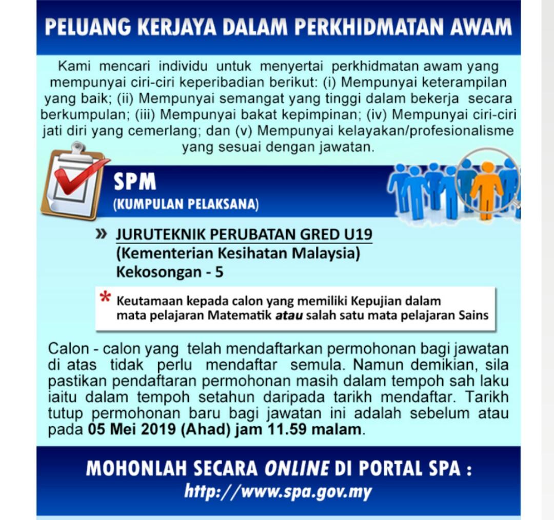 Jawatan Kosong Kementerian Kesihatan Malaysia (KKM) SPM Holder 