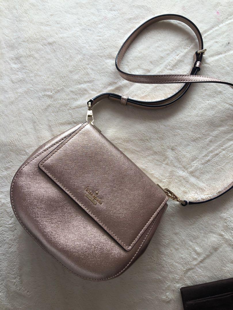 KATE SPADE Rose Gold/Pink Glitter and Leather Shoulder Bag