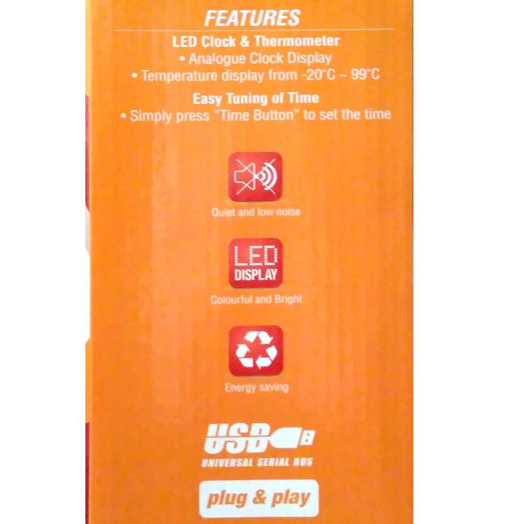 LED Fan with Clock and Temperature Display, Furniture & Home Living