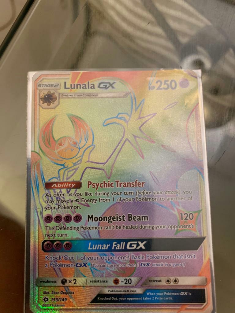 Lunala rainbow rare GX (pokemon card), Hobbies & Toys, Toys & Games on