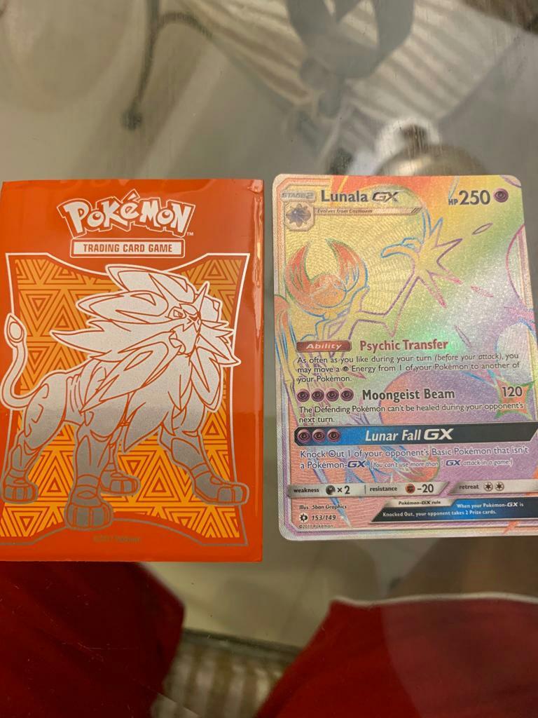 Lunala rainbow rare GX (pokemon card), Hobbies & Toys, Toys & Games on