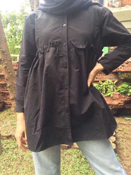 New Blouse Wanita Camp Atasan Blus Hitam Black Lengan Panjang Fesyen Wanita Pakaian Wanita Atasan Di Carousell
