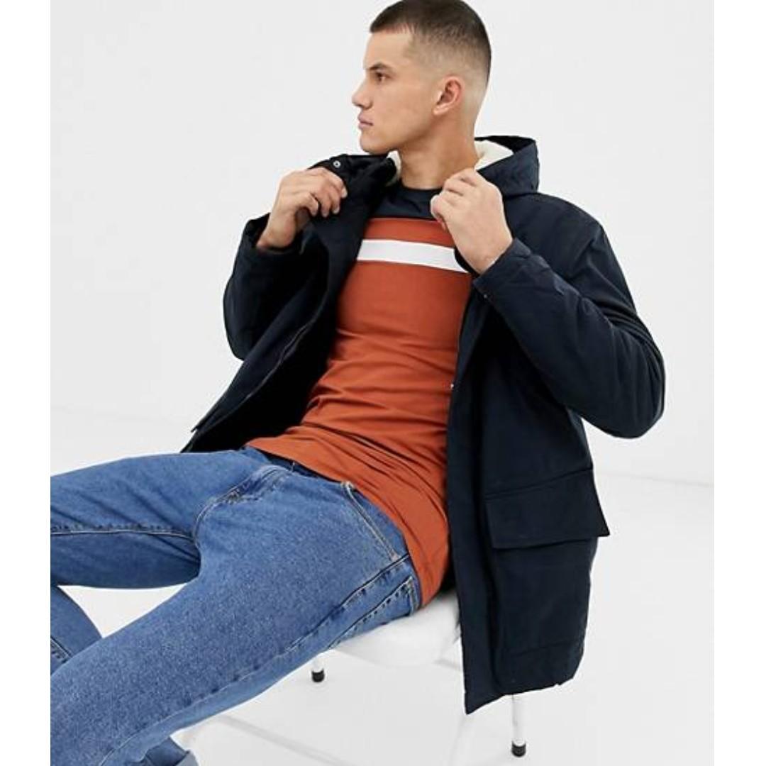 new look borg lined denim jacket in washed black