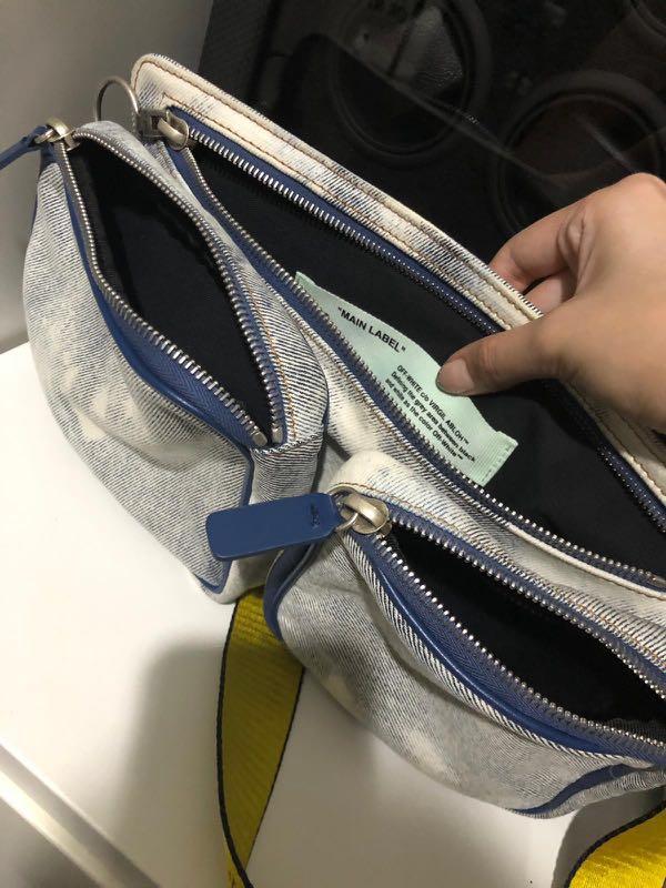 Off White Blue and Yellow Bleached Denim Crossbody Bag Luxury
