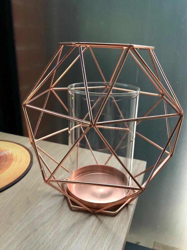 Rose Gold Geometric Centrepiece With Glass Vase Home Furniture