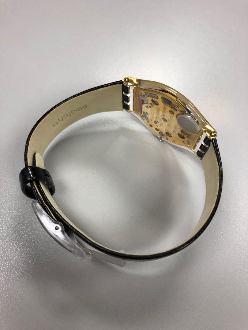 SWATCH BLACK STRAP GOLD FACE WATCH, Women's Fashion, Watches