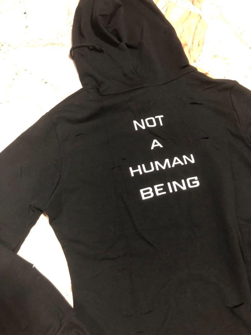 Ulzzang Black I Am Not A Human Alien Ripped Hoodie Women S