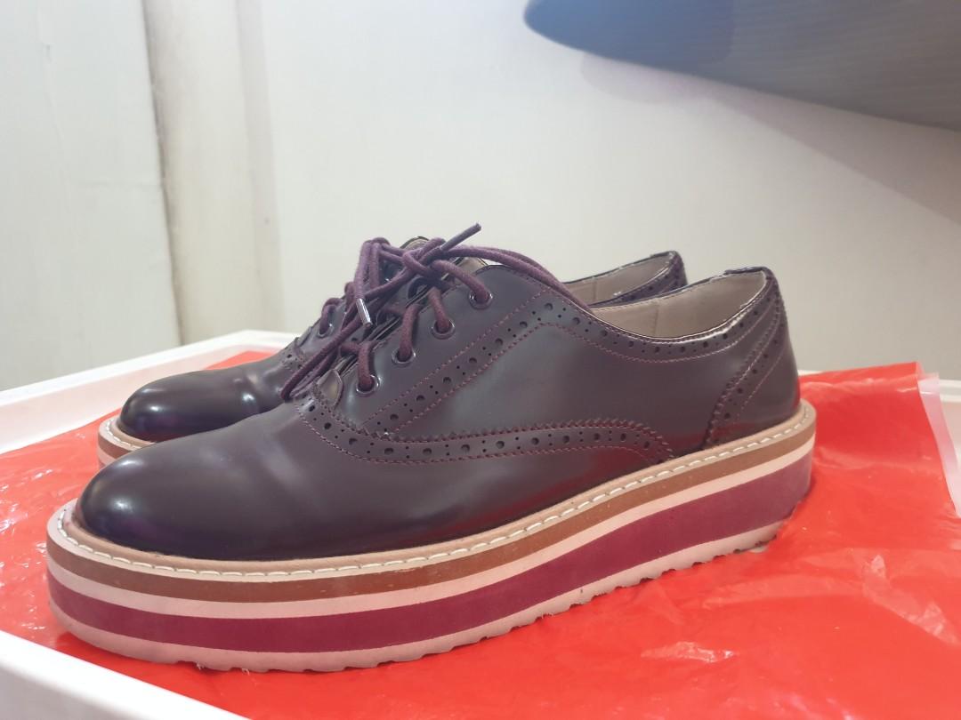 Zara Maroon Platform Brogues, Women's 