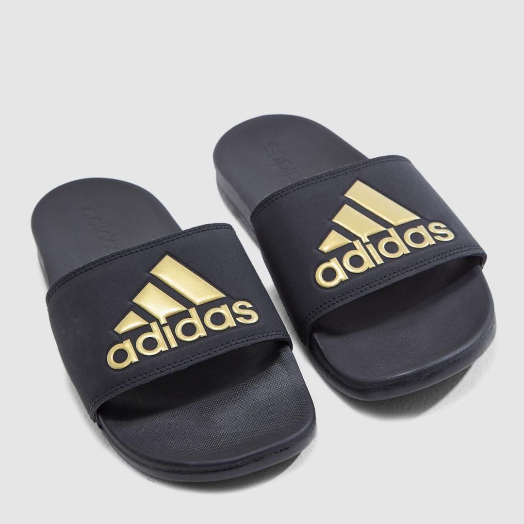 adidas Adilette Cloudfoam Plus Logo (unisex) Slides - BLACK GOLD, Women's  Fashion, Footwear, Slippers and slides on Carousell