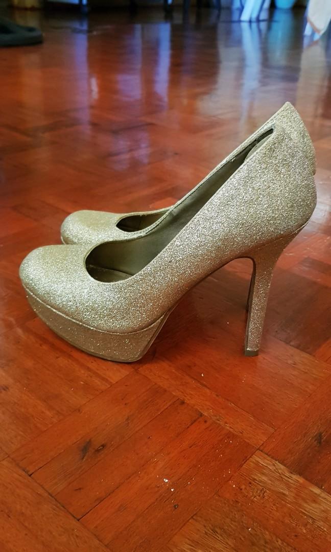 gold sparkly platform heels