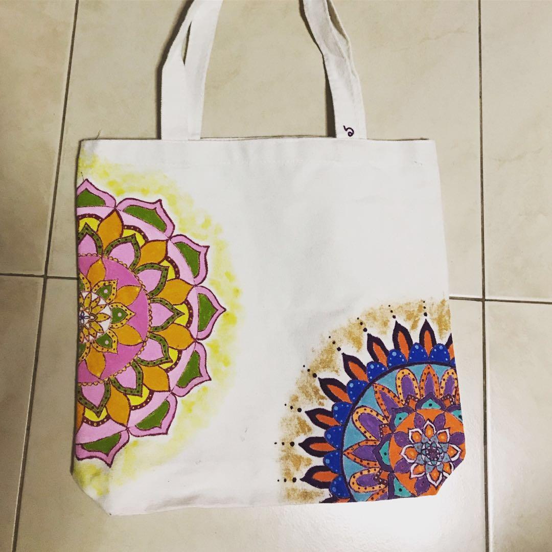 Madeinsg Hand Painted Canvas Tote Bag Mandala Women S Fashion