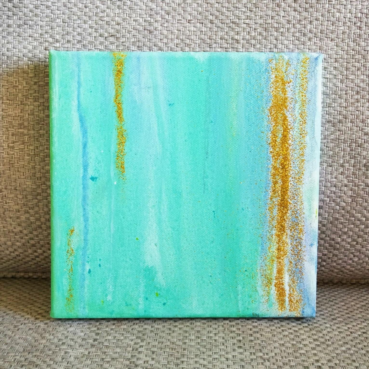Mint Green Gold Abstract Painting 8x8 Inches Modern Minimalist Original Design Craft Art Prints On Carousell